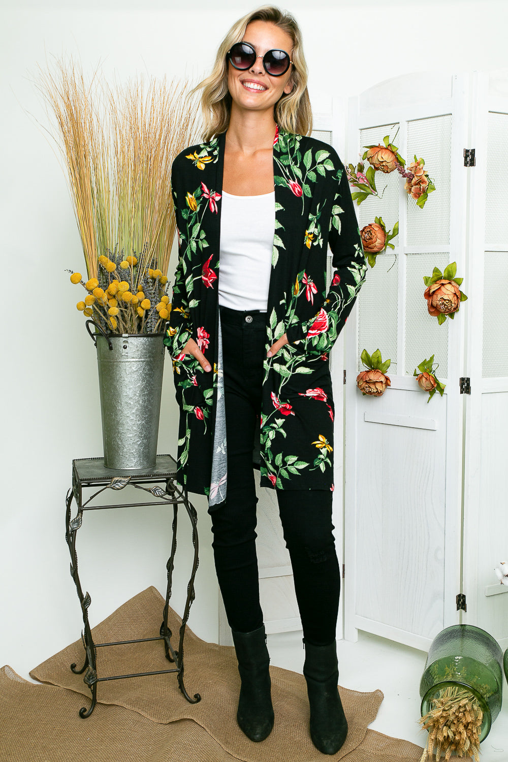 FLORAL SIDE POCKET CARDIGAN