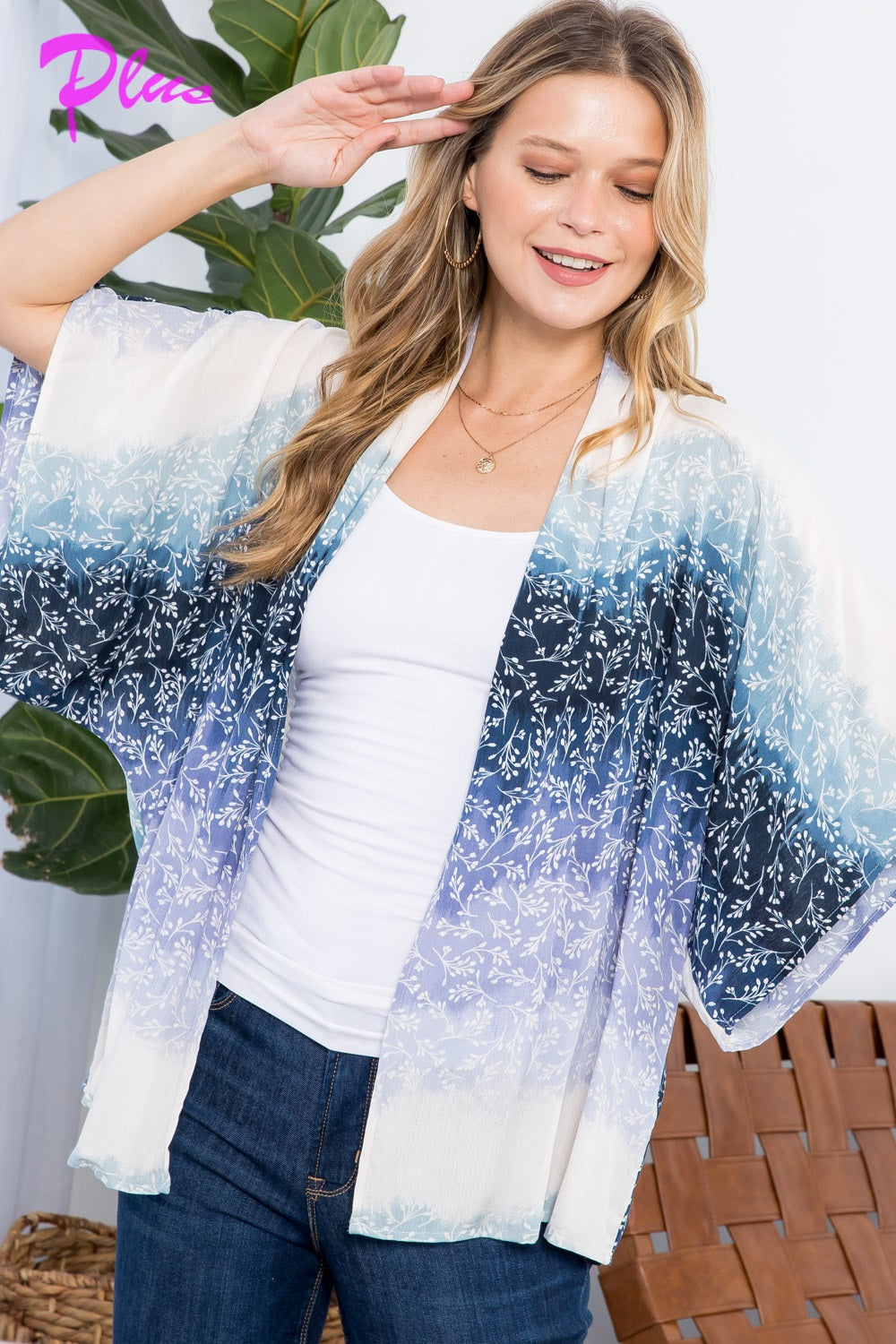 PLUS OMBRE TIE DYE KIMONO CARDIGAN