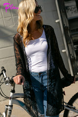 PLUS LACE OPEN FRONT LONG CARDIGAN