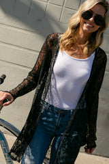 LACE OPEN FRONT LONG CARDIGAN