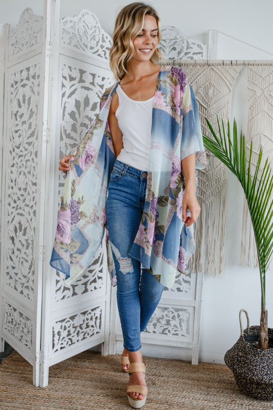 FLORAL CHIFFON KIMONO CARDIGAN