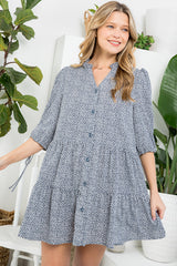 DOT BUTTON DOWN TIERED DRESS