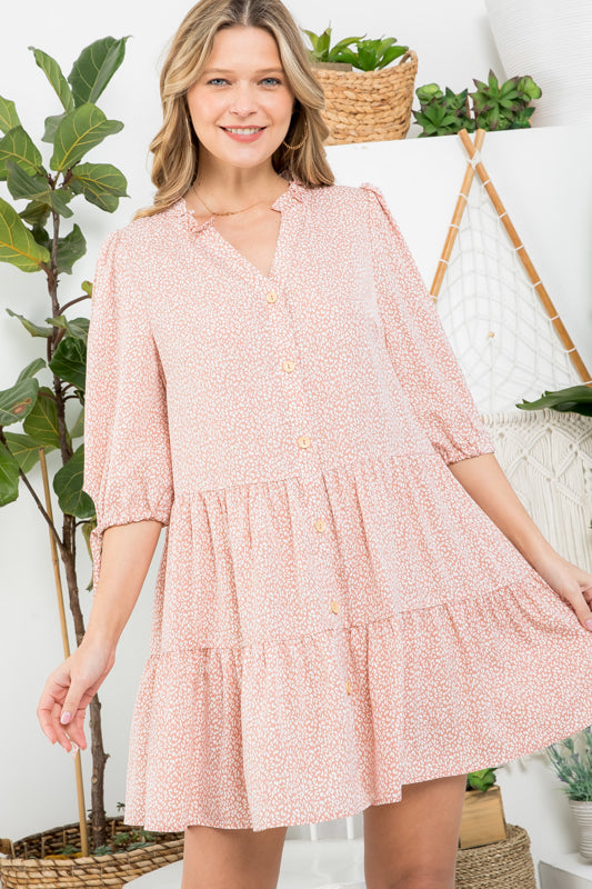 DOT BUTTON DOWN TIERED DRESS