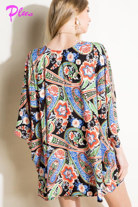 PLUS PAISLEY WOVEN KIMONO CARDIGAN