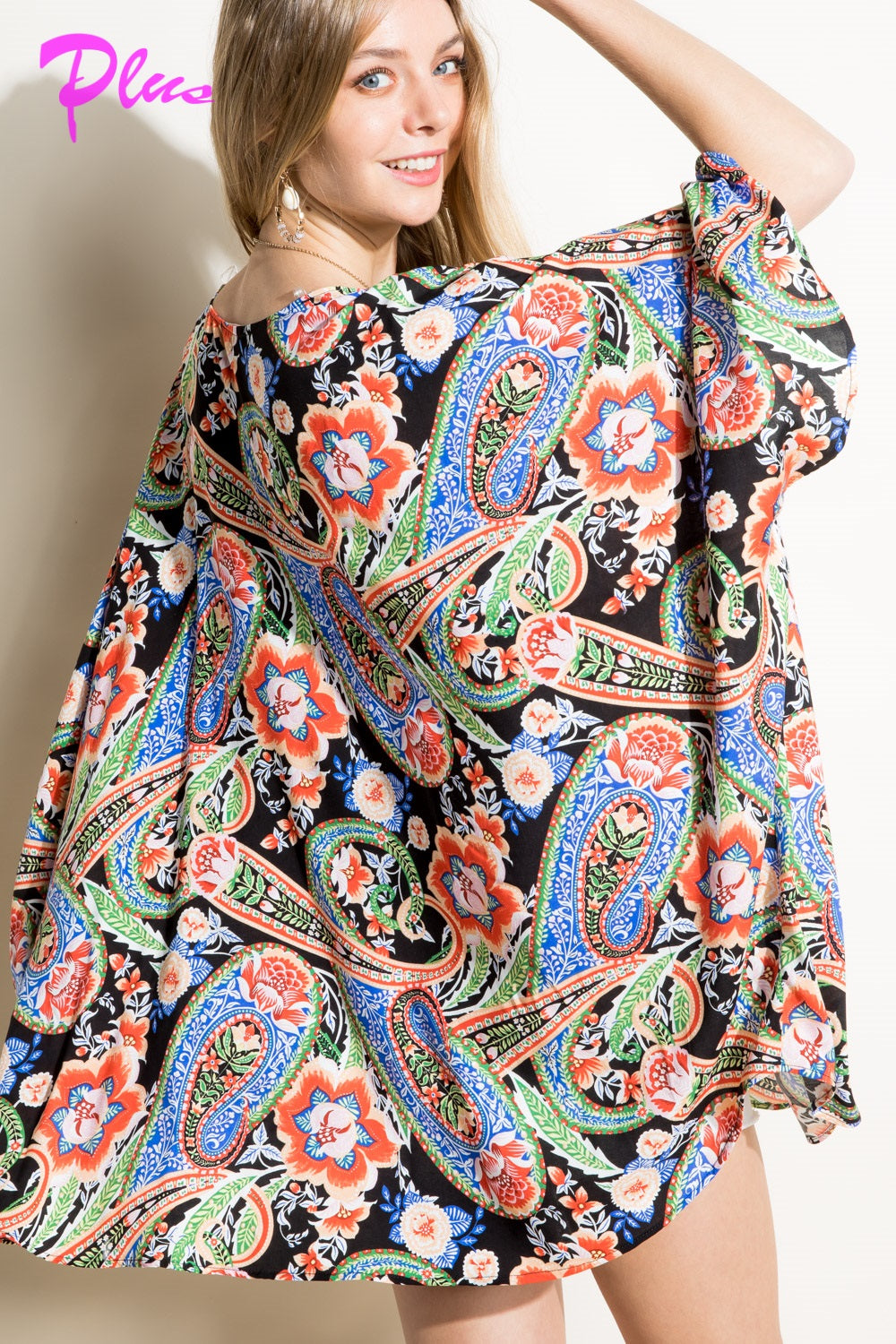 PLUS PAISLEY WOVEN KIMONO CARDIGAN