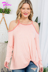 PLUS STRIPE COLD SHOULDER TUNIC TOP