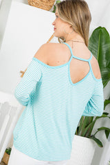 STRIPE COLD SHOULDER TUNIC TOP