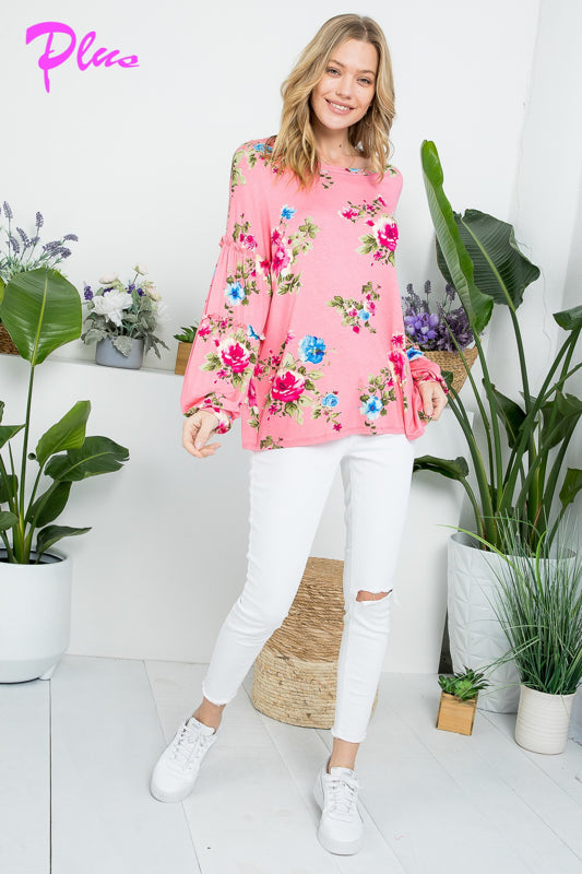 PLUS ALLOVER FLORAL LANTERN SL TOP