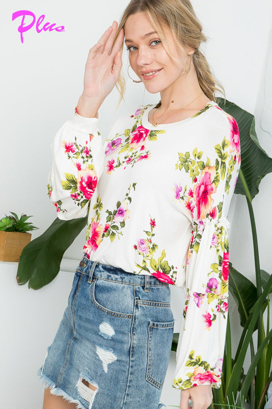 PLUS ALLOVER FLORAL LANTERN SL TOP