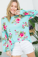 ALLOVER FLORAL LANTERN SLEEVE TOP