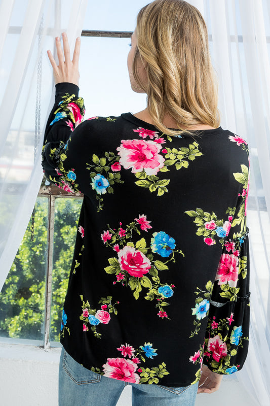 ALLOVER FLORAL LANTERN SLEEVE TOP