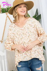 PLUS DIZZY FLORAL PEASANT BLOUSE