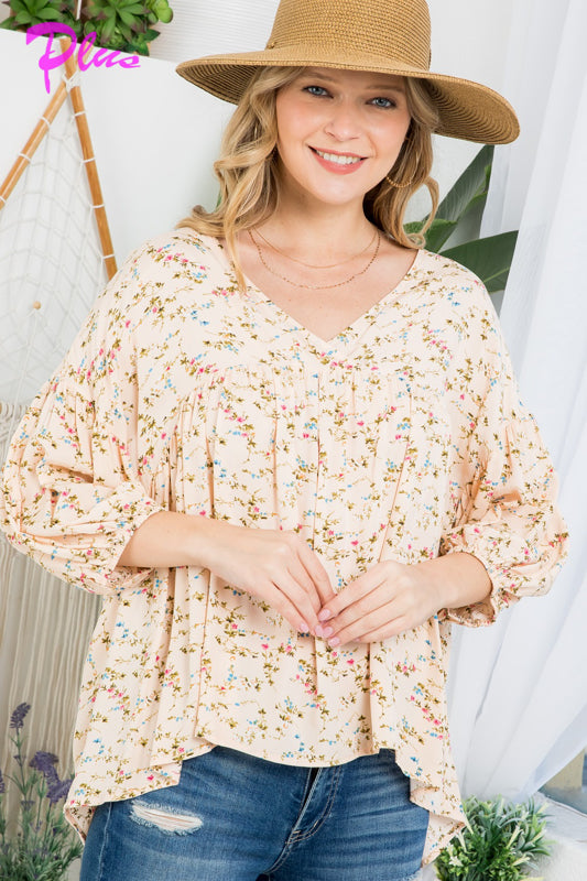 PLUS DIZZY FLORAL PEASANT BLOUSE