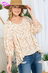 PLUS DIZZY FLORAL PEASANT BLOUSE