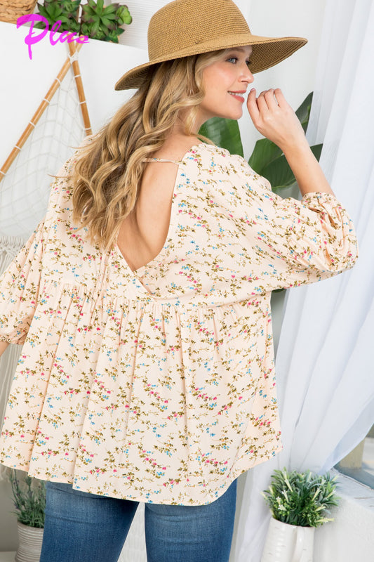 PLUS DIZZY FLORAL PEASANT BLOUSE