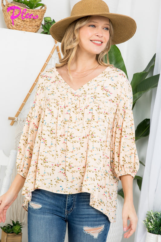 PLUS DIZZY FLORAL PEASANT BLOUSE