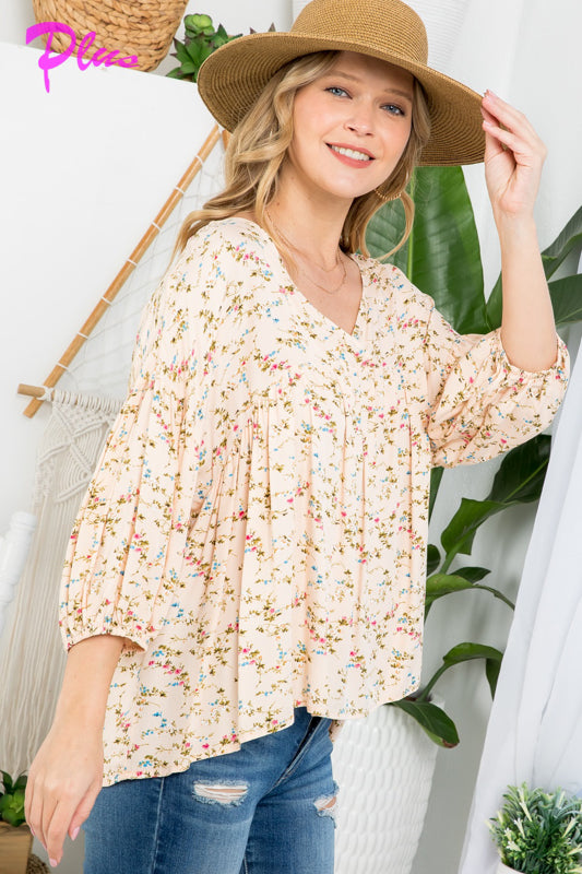 PLUS DIZZY FLORAL PEASANT BLOUSE