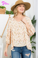 PLUS DIZZY FLORAL PEASANT BLOUSE