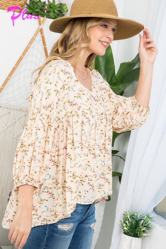 PLUS DIZZY FLORAL PEASANT BLOUSE