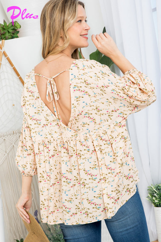 PLUS DIZZY FLORAL PEASANT BLOUSE