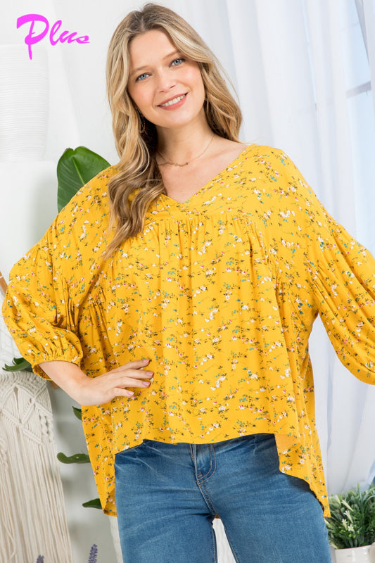 PLUS DIZZY FLORAL PEASANT BLOUSE