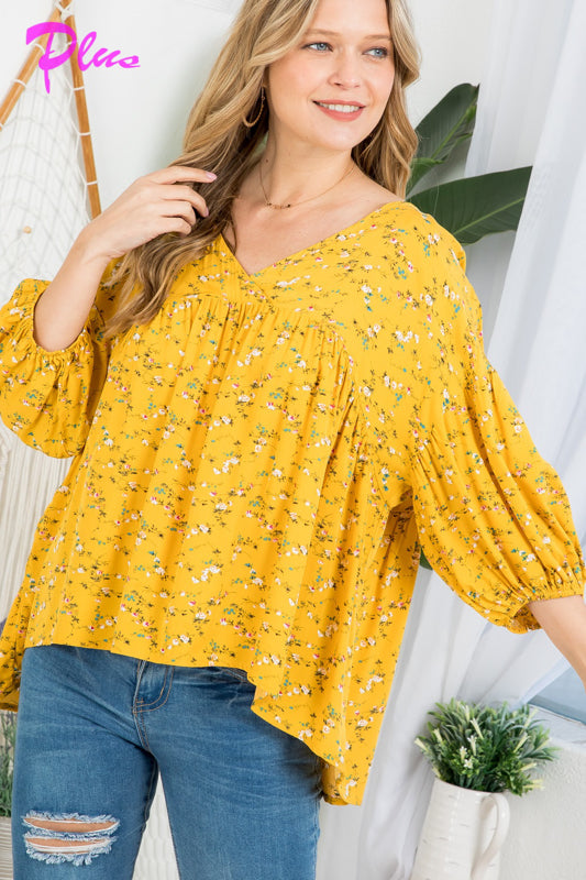 PLUS DIZZY FLORAL PEASANT BLOUSE