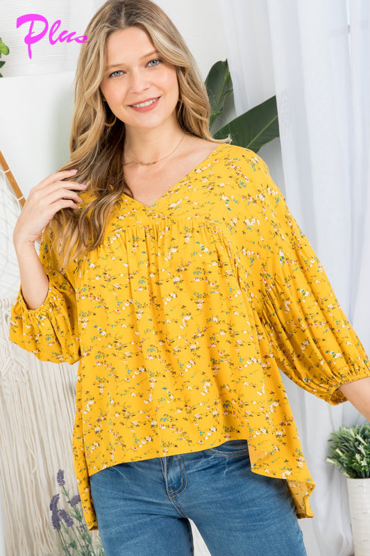 PLUS DIZZY FLORAL PEASANT BLOUSE