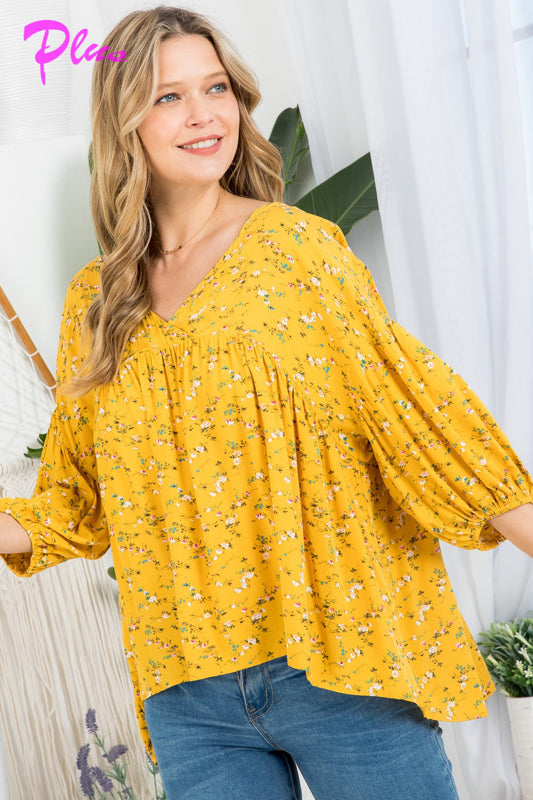 PLUS DIZZY FLORAL PEASANT BLOUSE