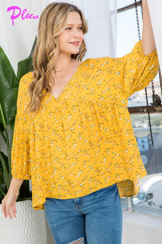 PLUS DIZZY FLORAL PEASANT BLOUSE