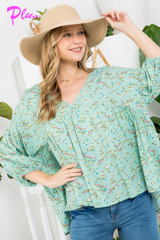 PLUS DIZZY FLORAL PEASANT BLOUSE