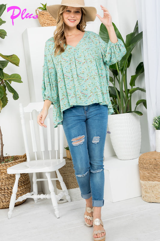 PLUS DIZZY FLORAL PEASANT BLOUSE