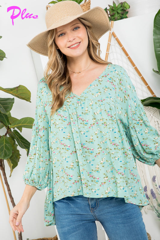 PLUS DIZZY FLORAL PEASANT BLOUSE