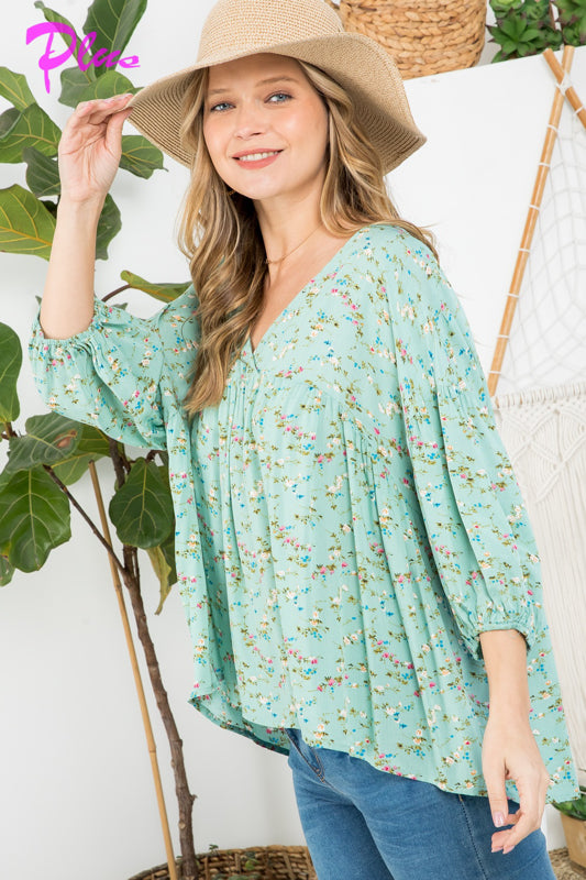 PLUS DIZZY FLORAL PEASANT BLOUSE