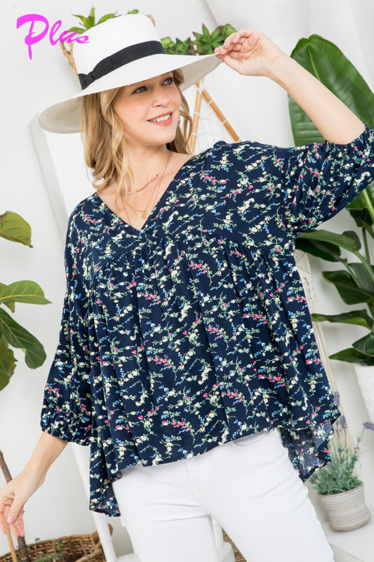 PLUS DIZZY FLORAL PEASANT BLOUSE