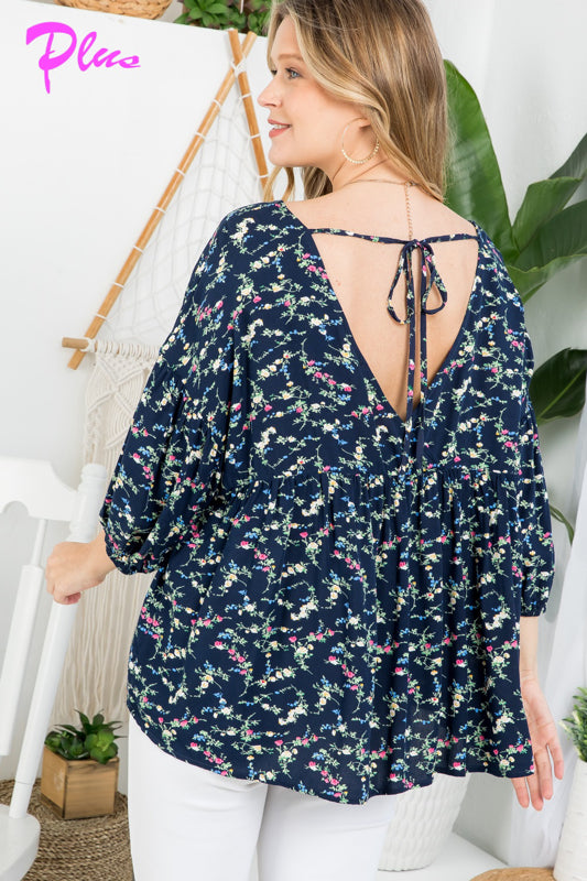 PLUS DIZZY FLORAL PEASANT BLOUSE