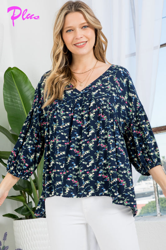 PLUS DIZZY FLORAL PEASANT BLOUSE