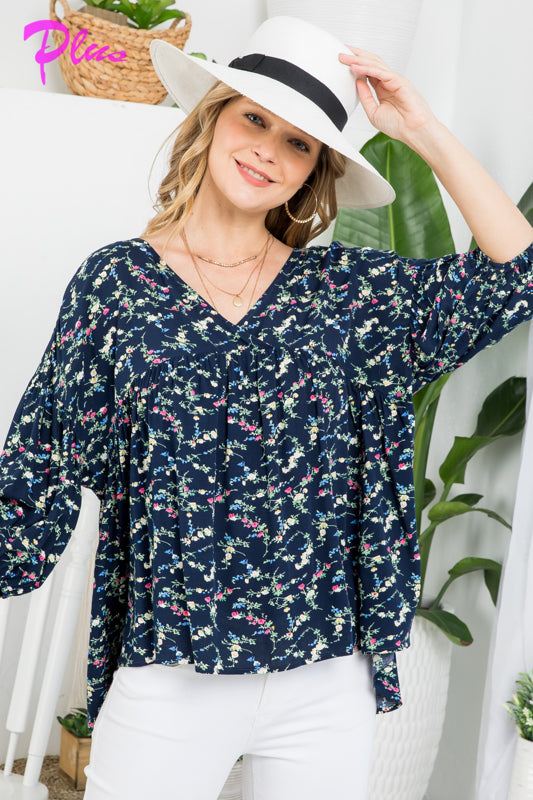 PLUS DIZZY FLORAL PEASANT BLOUSE