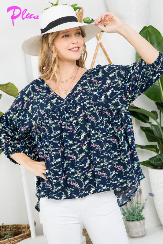 PLUS DIZZY FLORAL PEASANT BLOUSE