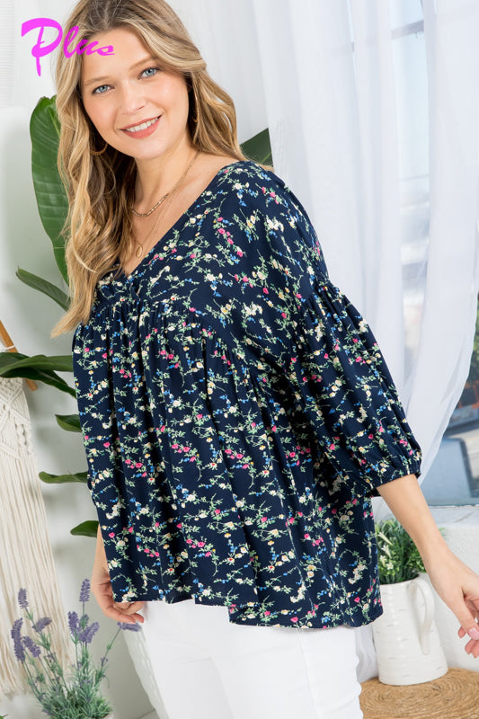 PLUS DIZZY FLORAL PEASANT BLOUSE