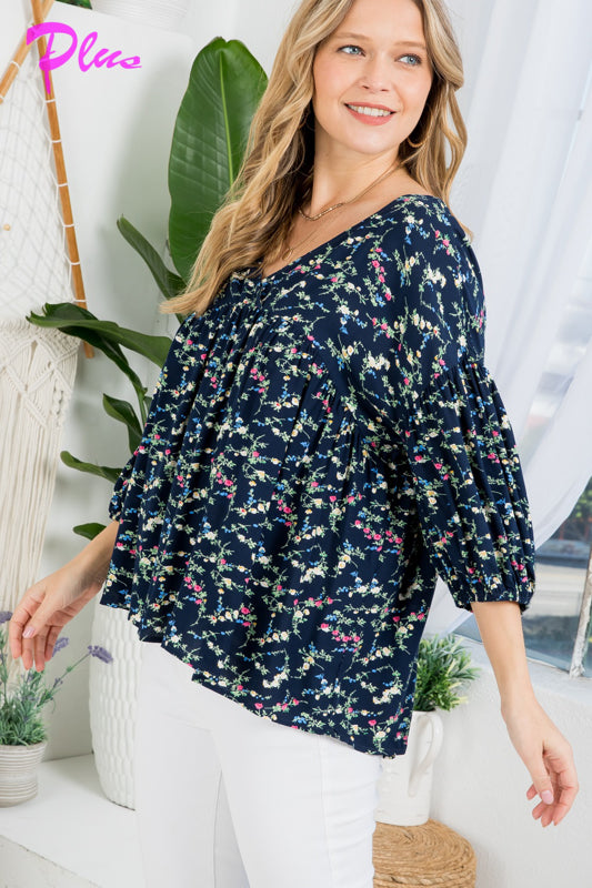 PLUS DIZZY FLORAL PEASANT BLOUSE