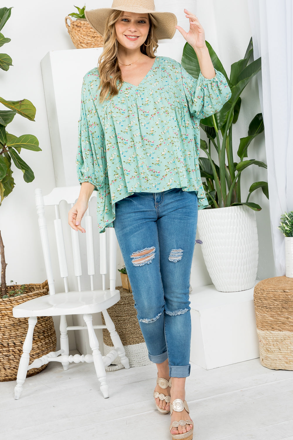 DIZZY FLORAL PEASANT BLOUSE