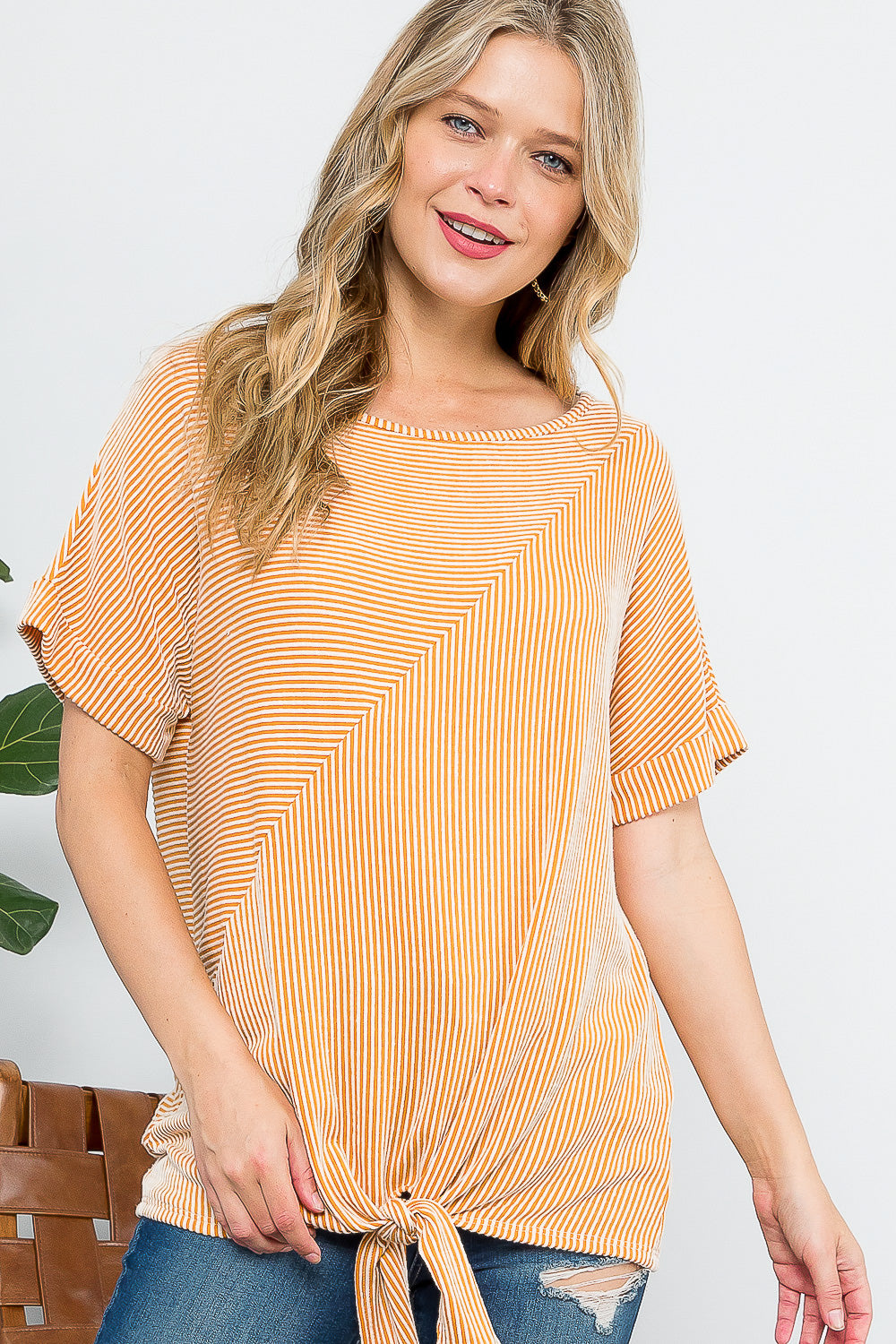 TWO TONE RIB TIE FRONT TOP