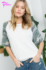 PLUS CAMOUFLAGE TERRY MIX BOXY TOP