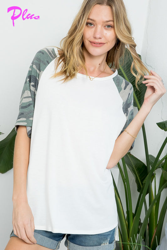 PLUS CAMOUFLAGE TERRY MIX BOXY TOP