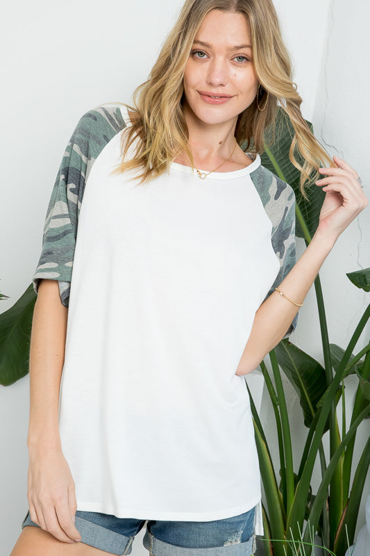 CAMOUFLAGE TERRY MIXED BOXY TOP