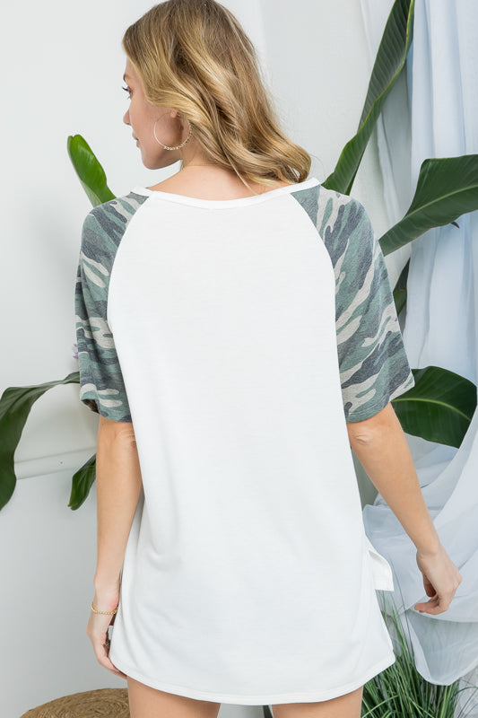 CAMOUFLAGE TERRY MIXED BOXY TOP