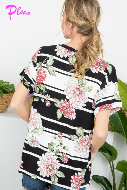 PLUS ALLOVER FLORAL CASUAL TOP