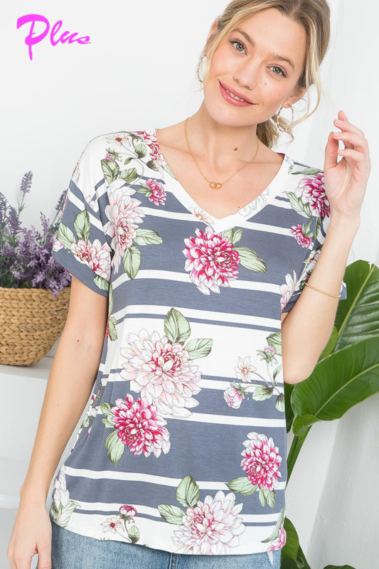 PLUS ALLOVER FLORAL CASUAL TOP