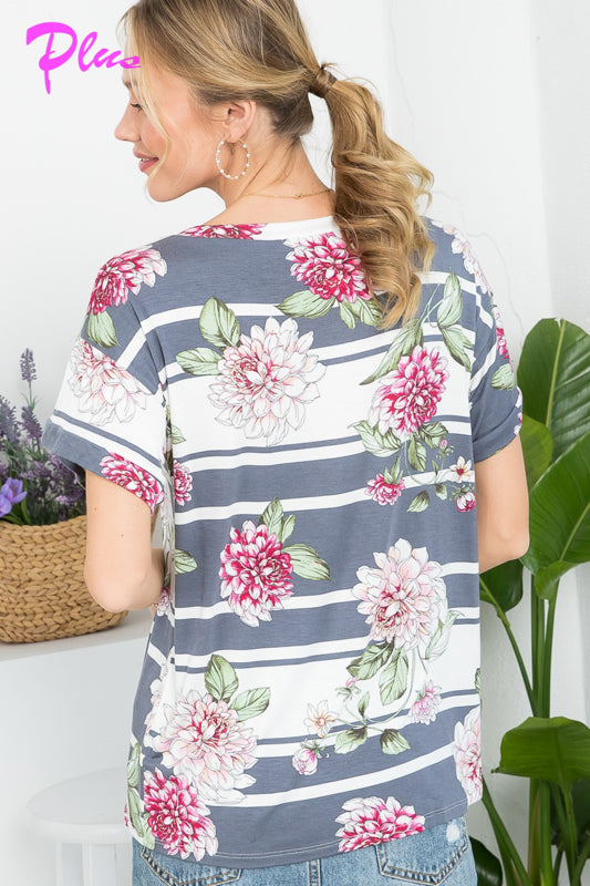 PLUS ALLOVER FLORAL CASUAL TOP