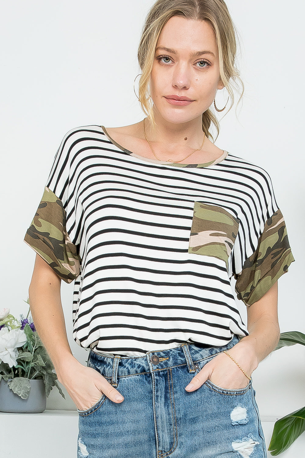 CAMOUFLAGE MIXED CASUAL BOXY TOP